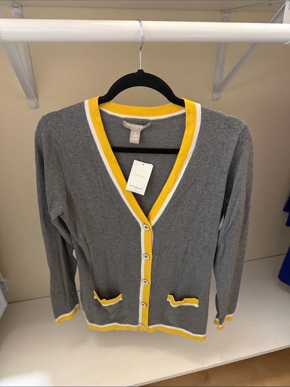 Banana Republic Factory Gray Cardigan with Yellow & White Trim